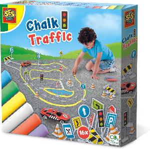 Bekijk leuke cadeautip : SES - Stoepkrijt - verkeer - met verkeersborden, pionnen, hekken